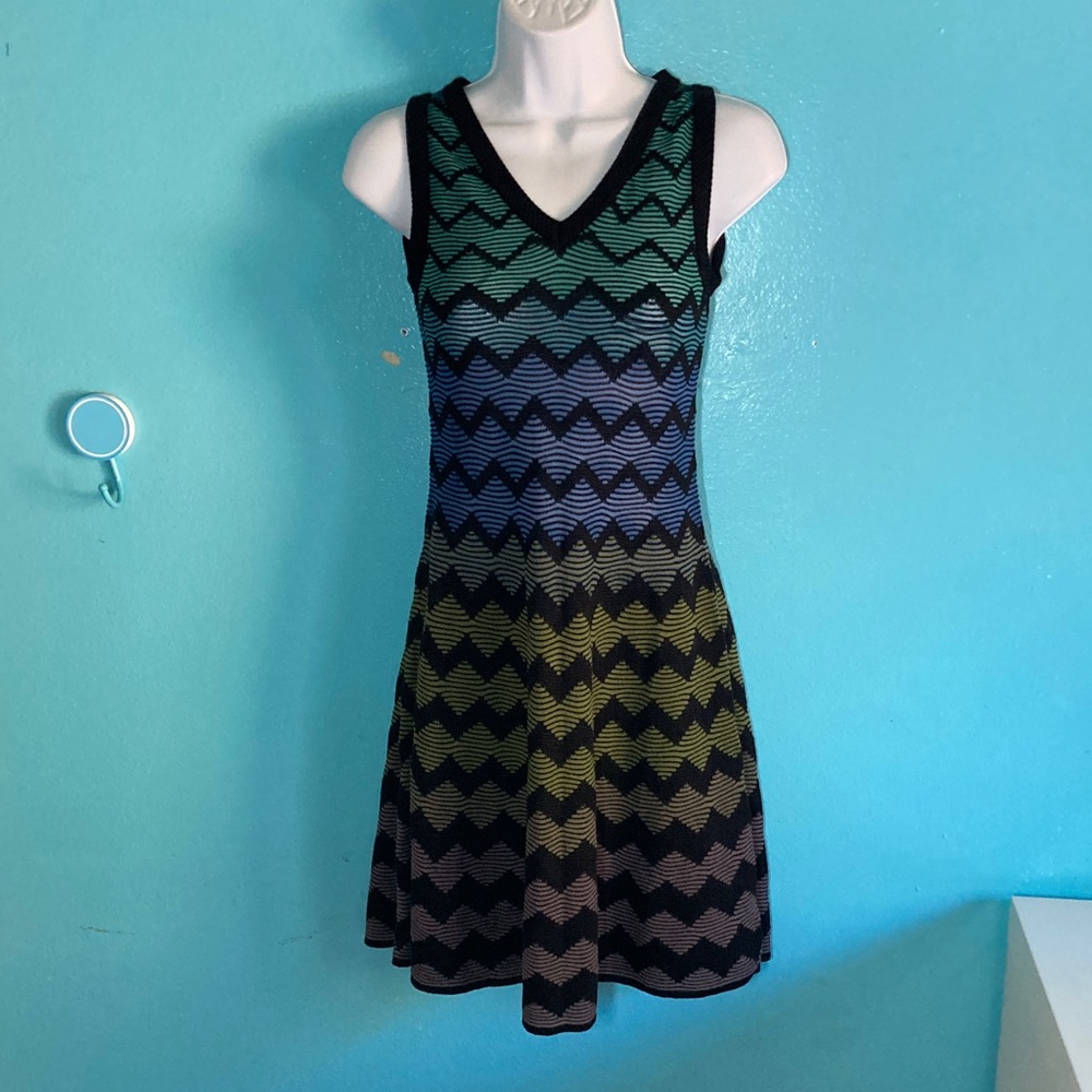 M Missoni Chevron Knit Multicolor Dress Womens Size 40 Fit Flare Above Knee